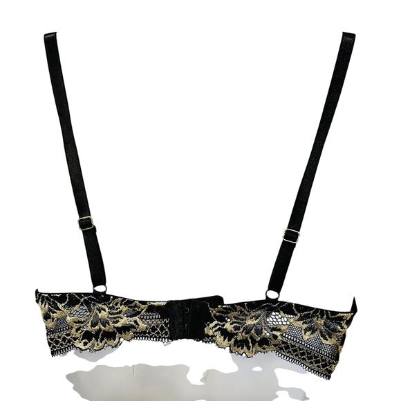 Rene Rofa Bra Underwire Padded 34B Black Beige Floral Lace Pushup Sexy Used - Picture 4 of 12